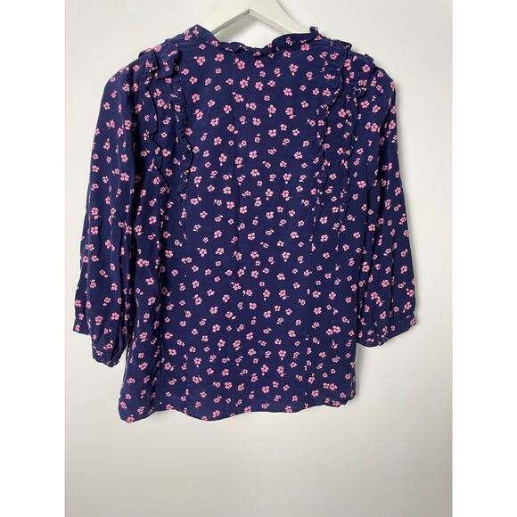 & Other Stories blue with pink flower print blouse SZ 2 - Picture 4 of 9